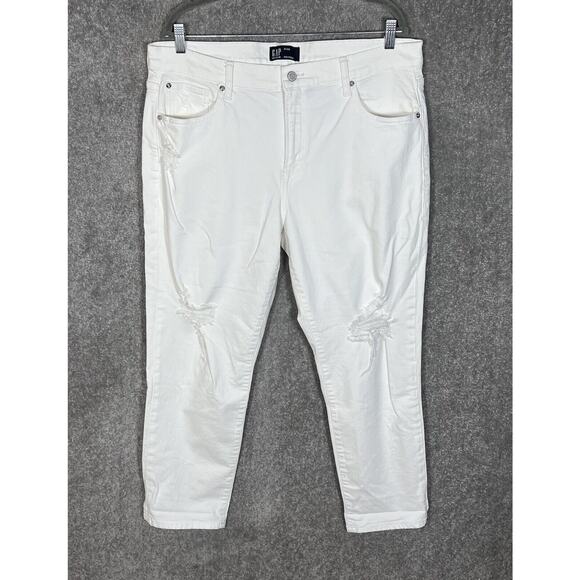 Gap Denim Distressed Girlfriend Jeans Womens Size 16 Optic White Pockets - Picture 1 of 9